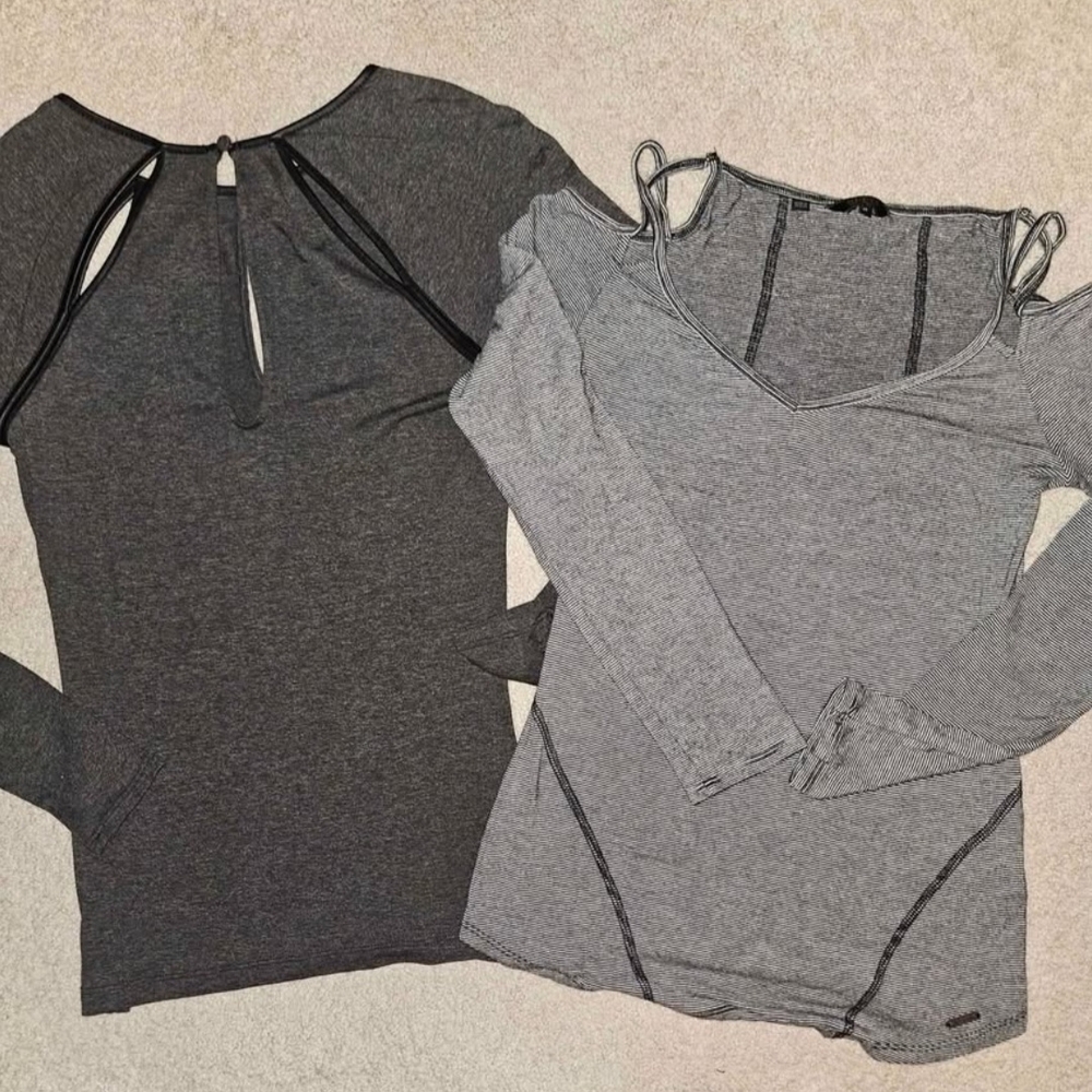 GUESS Brand Soft Stretch Long Sleeve Tops. Dark & Light Grey Set